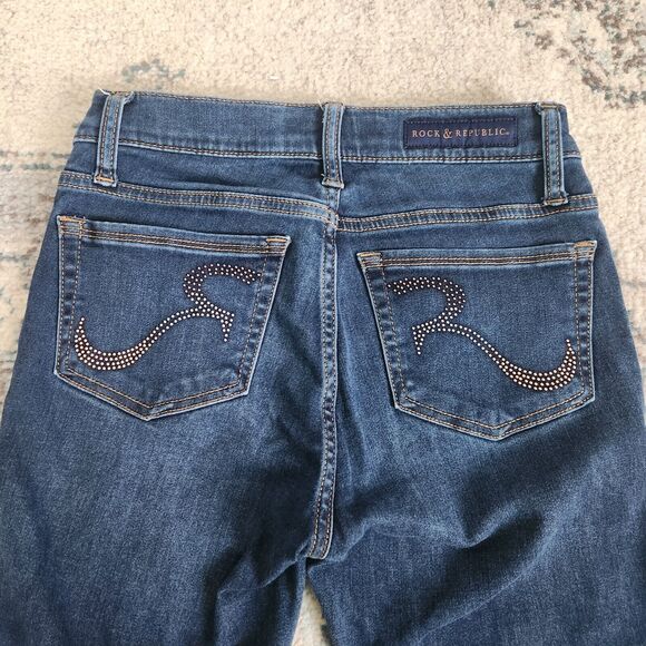 Rock & Republic Womens Size 4 Berlin Embroidered Pockets Blue Straight Jeans - Picture 6 of 13